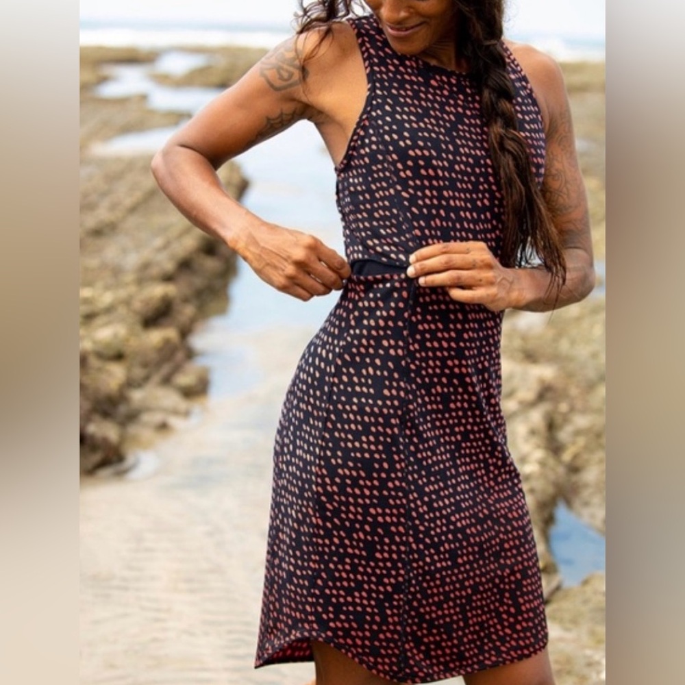 Title Nine Black Dress with Coral Dot Print